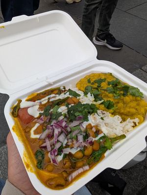 Curry of the day. Came with dhaal, rice and naan at Snackwallah in Newcastle Upon Tyne