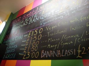Menu with food & drinks. X x at Snackwallah in Newcastle Upon Tyne