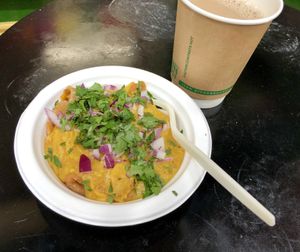 Puri chat and vegan masala chai at Snackwallah in Newcastle Upon Tyne