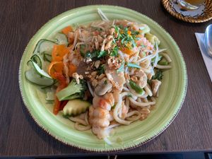 Udon noodles with veggies and Shrimps (vegan) at Chay Viet Tadilen Restaurant in Wurzburg