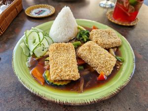 Sesamtofu mit Reis und Gemüse at Chay Viet Tadilen Restaurant in Wurzburg