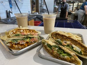 Buffalo and Cali Crunch with Foxtail lattes at Leguminati Vegan Eatery in Orlando