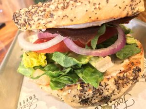 Capers & cream on an everything bagel  at Leguminati Vegan Eatery in Orlando