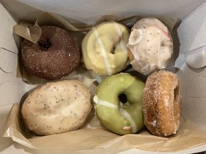 Mexican Hot Choc, Orangesicle, Lavender Earl Grey, Philz, Matcha, and Cinnamon Sugar  at Donut Farm in San Francisco