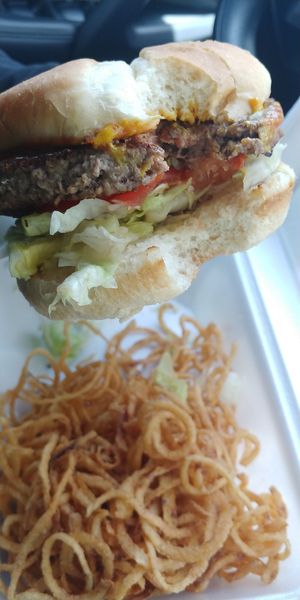 Impossible burger (that's mustard, not cheese) at Chef Toddzilla in Roswell