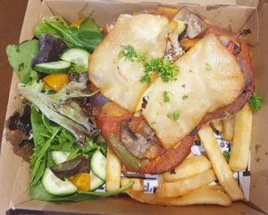 Vegan parma at Rustik Cafe in Benalla