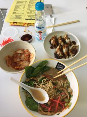 Vegan ramen, dumplings and kimchi  at Susuru Ramen & Gyoza in Newcastle