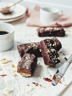 medjool dates. peanut butter. vanilla. powdered maca. organic coconut oil. oat flour. peanuts. sea salt. at Naturo Healthy Food in Sibiu