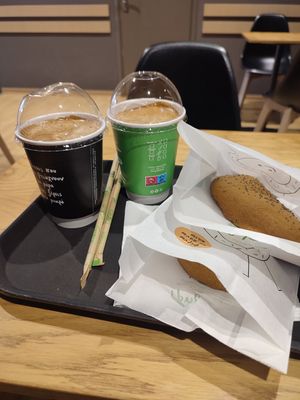 Vegan frappe and cheese pies at Gregores in Sparta