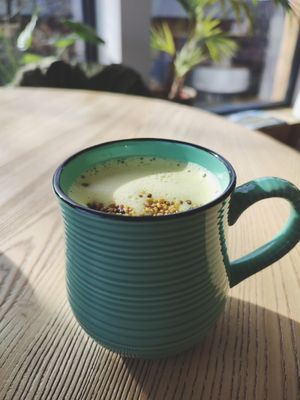 Golden milk (with honey) at Strh Cafe & Gallery in Zakopane