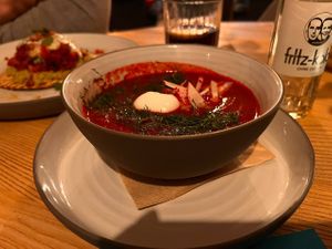 Beet-green cream at Strh Cafe & Gallery in Zakopane