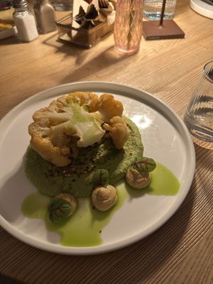 Cauliflower stake, the green sauce was delicious   at Strh Cafe & Gallery in Zakopane