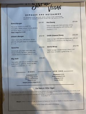 Menu 2  at The Sinful Vegan in Jersey