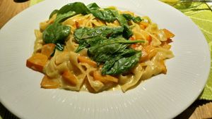 Very creamy and super delicious vegan Tagliatelle with butter squash!!! My favorite!!! at Prasad in Prague