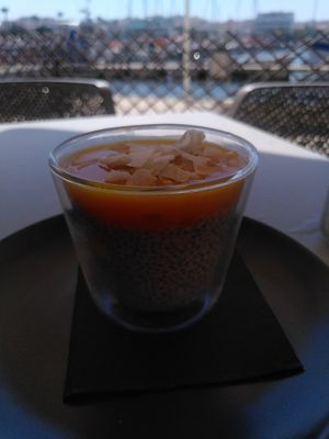 This is a really nice chia seed pudding with mango and coconut. at Artesao in Lagos