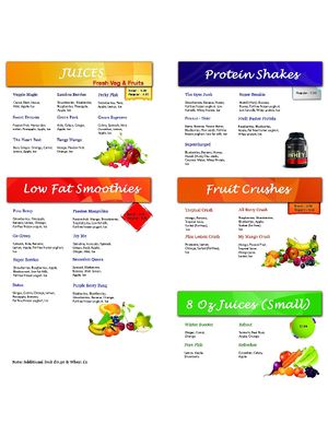 Juice Menu at Pulse Juice Bar - Hammersmith in West London