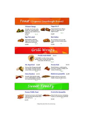 Food Menu at Pulse Juice Bar - Hammersmith in West London