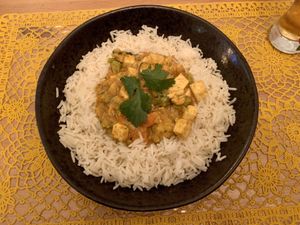 Mango curry with tofu  at Saibos in Lagos