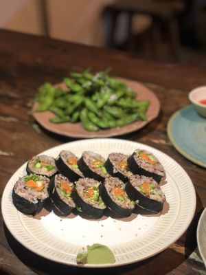 Vegan sushi and edama beans at Suika in Ungasan