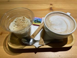 Dessert and hot chocolate   at Vegan Cafe in Dnipropetrovsk