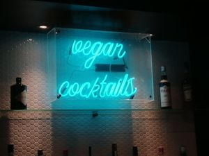 Vegan cocktails bar sign at Unity Diner in East London