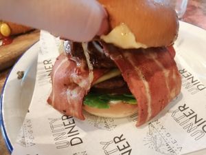 Double burger with double bacon at Unity Diner in East London