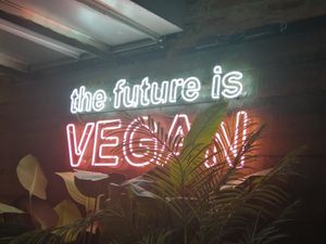 Vegan sign inside at Unity Diner in East London