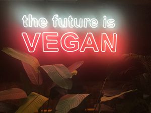 At the entrance  at Unity Diner in East London