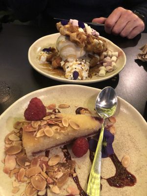 Ice cream waffles and frangipani tart  #Veganuary at Unity Diner in East London