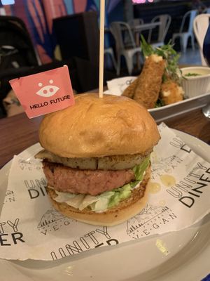 Gammon, egg & pineapple burger  at Unity Diner in East London