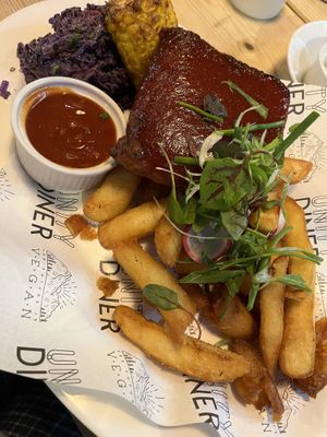 Tempeh sticky ribs   at Unity Diner in East London