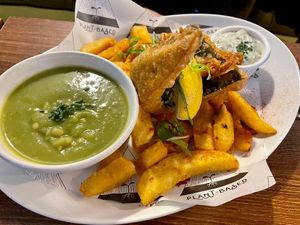 Tofush and Chips  at Unity Diner in East London