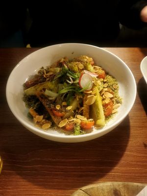 Broccoli stir fry at Unity Diner in East London