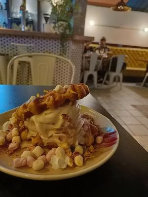 Waffle as a dessert. at Unity Diner in East London