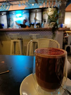 Red velvet latte at Unity Diner in East London