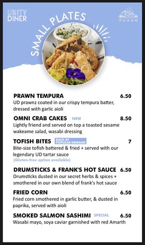 Menu - Small Plates  at Unity Diner in East London