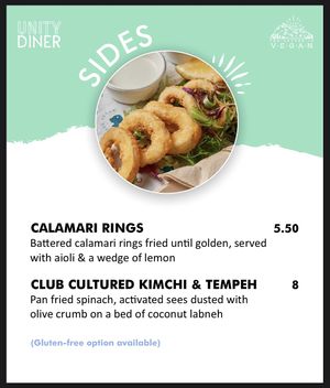 Menu - Sides  at Unity Diner in East London