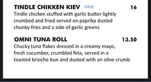 Menu - Large plates continued  at Unity Diner in East London