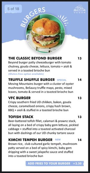 Menu - Burgers  at Unity Diner in East London