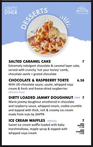 Menu - Desserts  at Unity Diner in East London