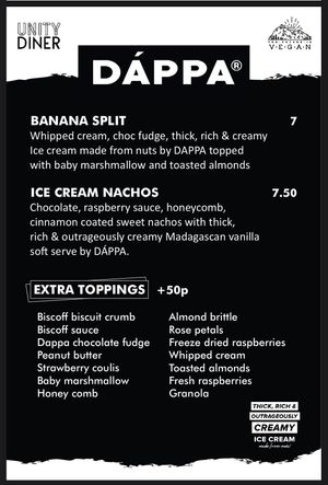 Menu - Ice Cream  at Unity Diner in East London