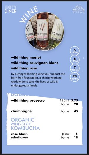 Menu - Wine  at Unity Diner in East London