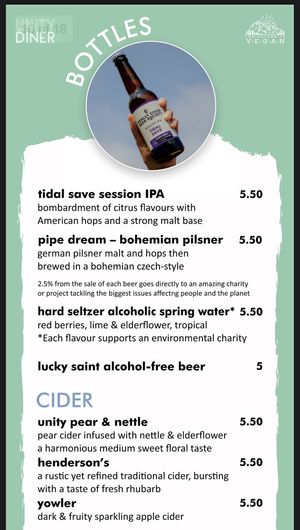 Menu - Bottles  at Unity Diner in East London