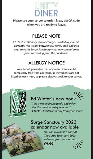 Discretionary charge   at Unity Diner in East London