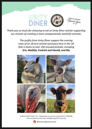All profits to animal welfare   at Unity Diner in East London