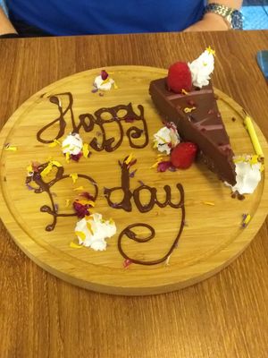 Lovely birthday dessert! at Unity Diner in East London