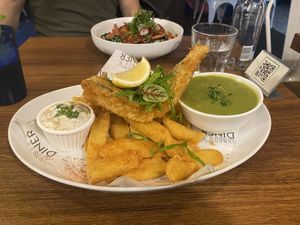 Tofish and chips and Omnipork   at Unity Diner in East London