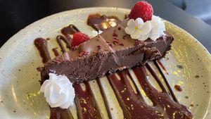 Chocolate and raspberry torte  at Unity Diner in East London