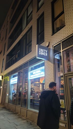 Outside at Unity Diner in East London