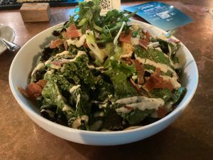 Ceasar salad with fake bacon at Unity Diner in East London